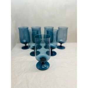Lenox Blue Mist Water Goblets Set of Seven Vintage Blue Glassware 6.5in